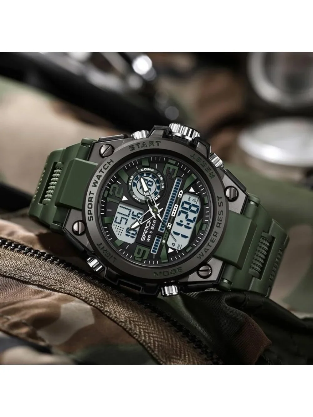 Mens Black Army Green Analog Quartz Sports Waterproof Military LED Digital Watch_2